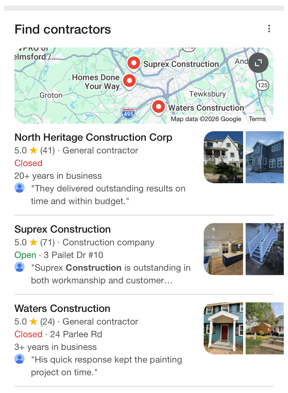 North Heritage Construction Corp ranked #1 in Google local pack